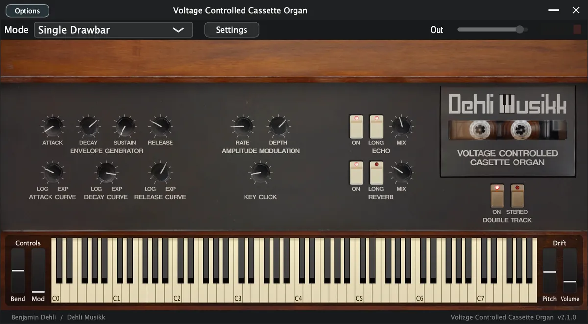 User interface for the "Single Drawbar" preset