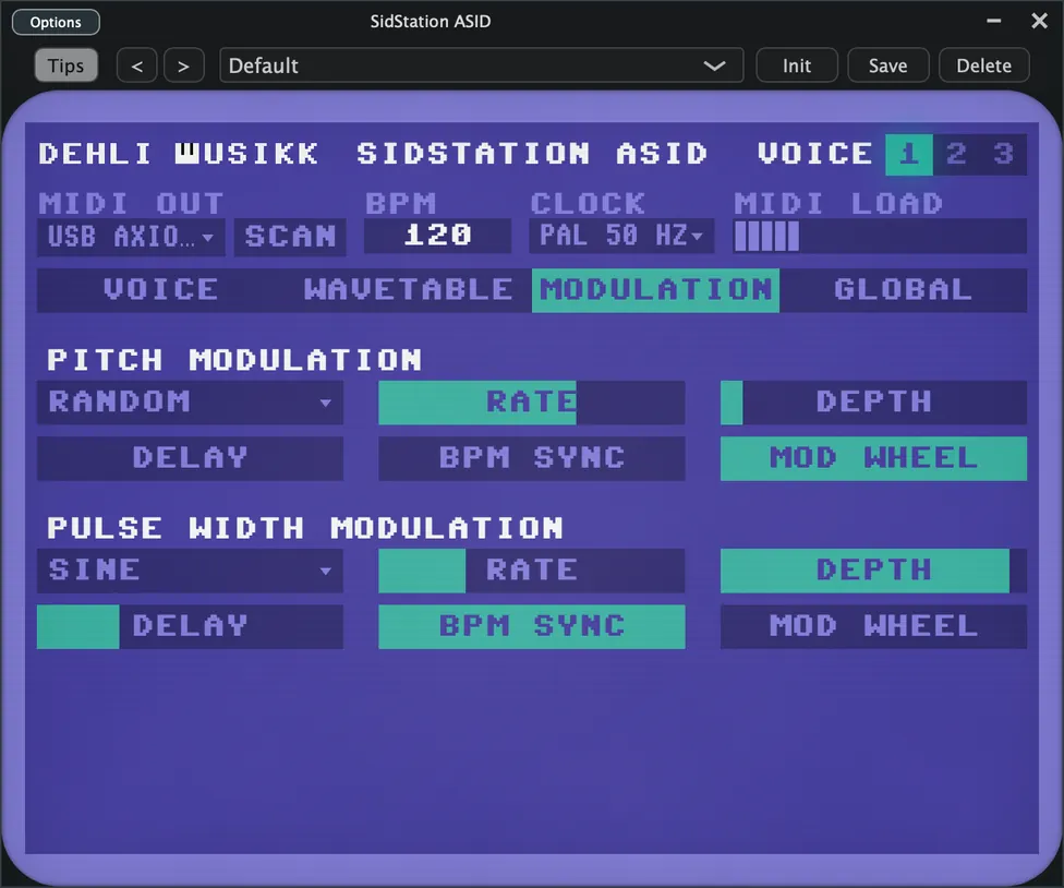 The Modulation tab, with the pitch and pulse width LFOs